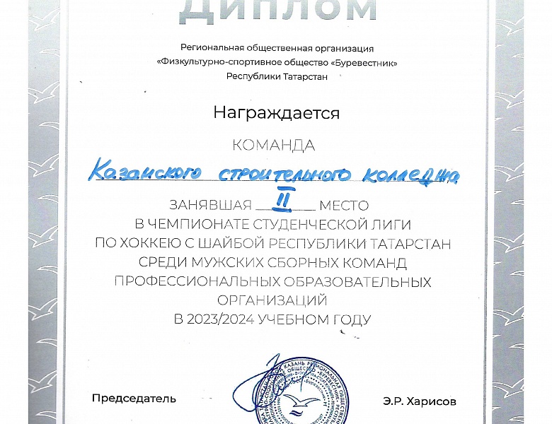 Победа в чемпионате студенческой лиги по хоккею с шайбой Республики Татарстан среди мужских сборных команд ПОО